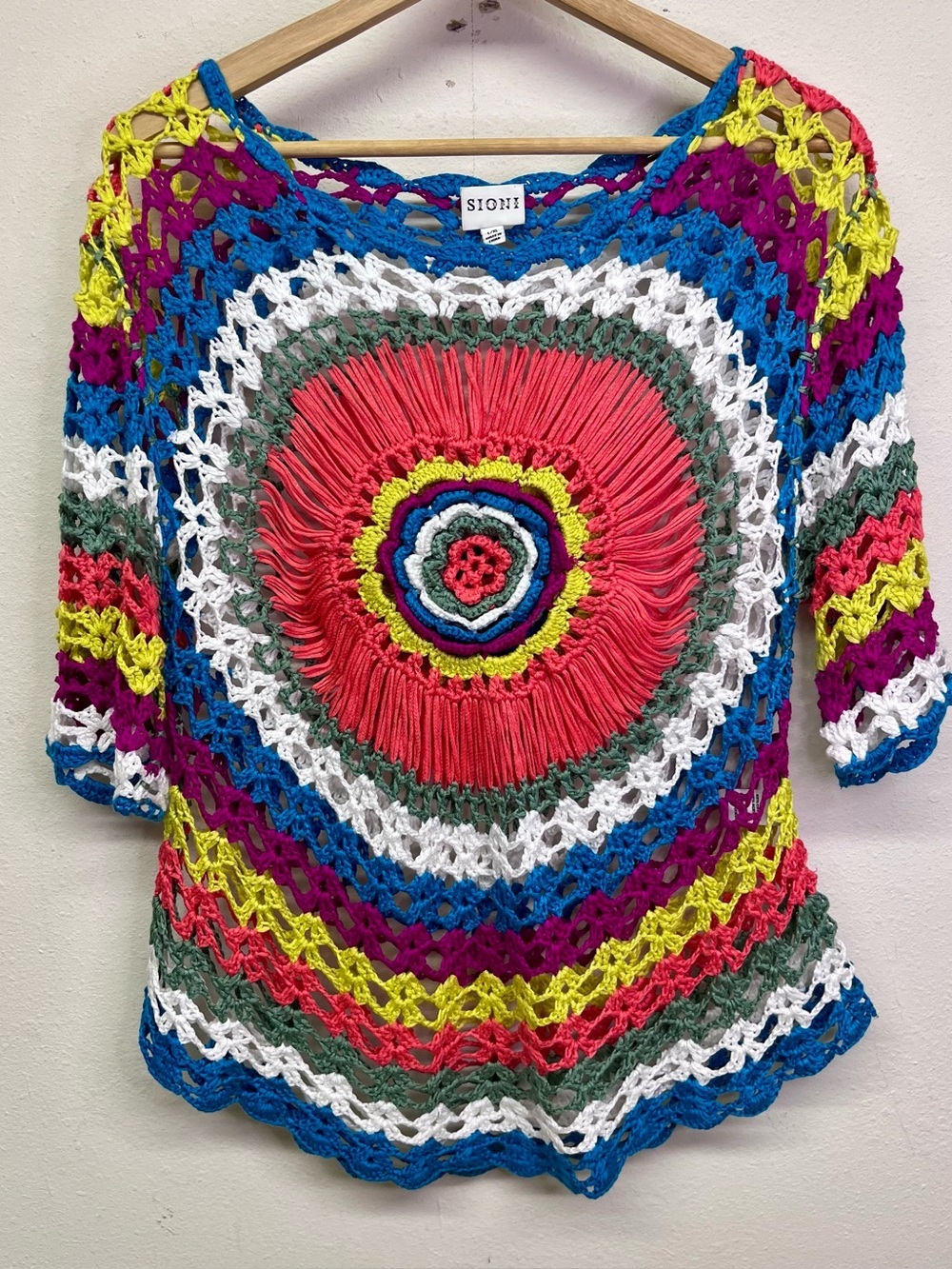 Sioni Studio Crochet Colorful Boho Sweater 70’s Style Size L/XL